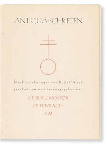 [SPECIMEN BOOK — RUDOLF KOCH]. Koch Antiqua Schriften. Offenbach: Gebrüder Klingspoor, circa 1935.